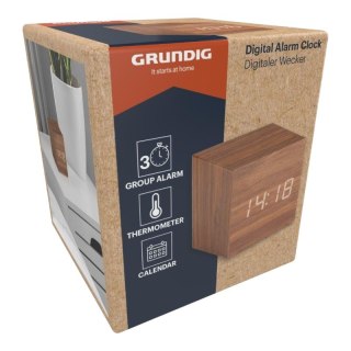 Grundig - Cyfrowy budzik LED z termometrem i kalendarzem (ciemny brąz)