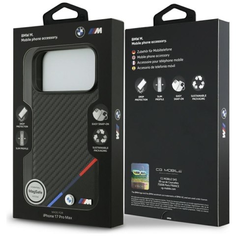 BMW M Carbon Tricolor Line MagSafe - Etui iPhone 17 Pro Max (czarny)