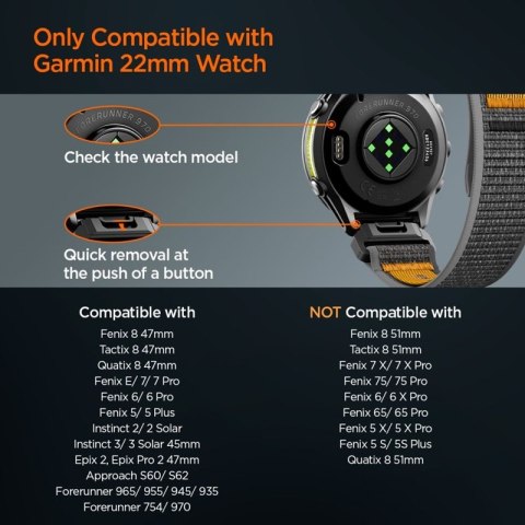 Spigen Athlex Air - Pasek do Garmin QuickFit 22 mm (Active Black / Orange)