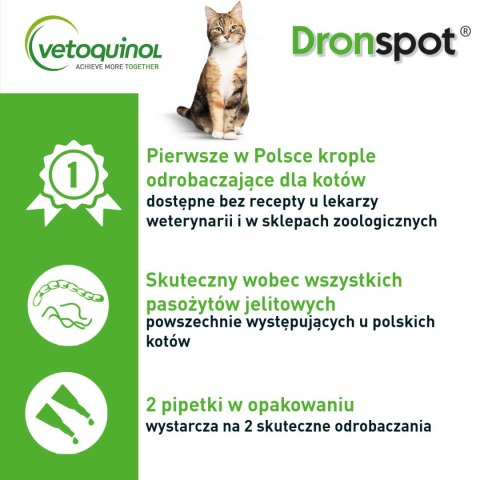 VETOQUINOL Dronspot krople odrobaczające spot-on dla średnich kotów 2,5-5 kg (2 x 0,7 ml)