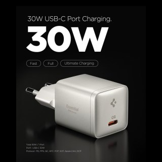 Spigen Essential EE301EU GaN - Ładowarka sieciowa USB-C PD PPS 30W (Natural Titanium)