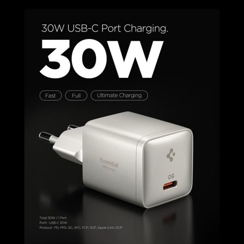 Spigen Essential EE301EU GaN - Ładowarka sieciowa USB-C PD PPS 30W (Natural Titanium)