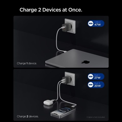 Spigen Essential EE472EU GaN - Ładowarka sieciowa 2x USB-C PD PPS 47W (Gunmetal)