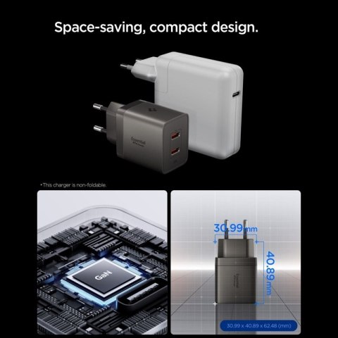 Spigen Essential EE472EU GaN - Ładowarka sieciowa 2x USB-C PD PPS 47W (Gunmetal)