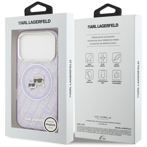Karl Lagerfeld IML Glitter Karl & Choupette Heads Logo MagSafe - Etui iPhone 17 Pro Max (fioletowy)