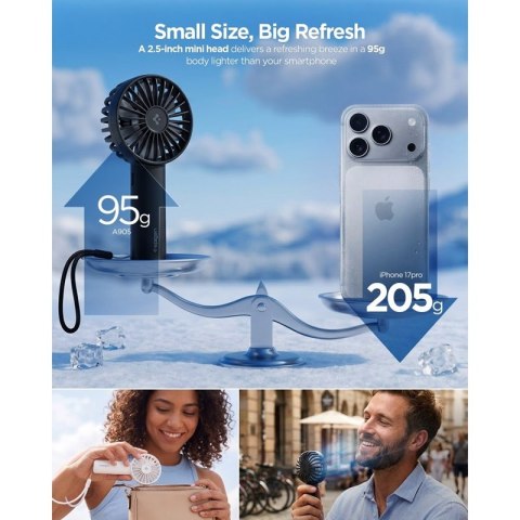 Spigen A905 Mini - Bezprzewodowy wentylator / wiatraczek turystyczny 1800 mAh (Black)