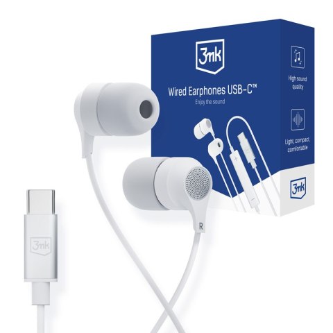 3mk Wired Earphones USB-C - Słuchawki przewodowe dokanałowe (Biały)