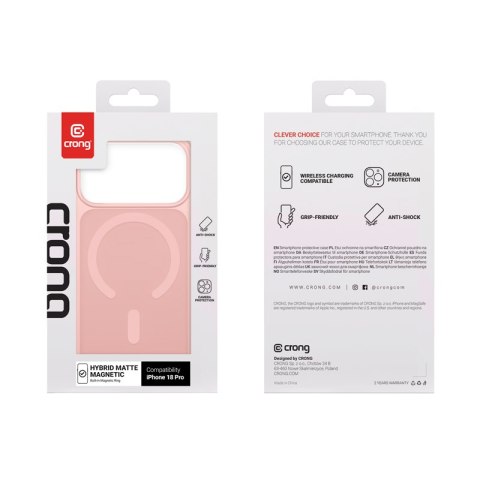 Crong Hybrid Matte Magnetic - Etui MagSafe iPhone 18 Pro / 17 Pro (różowy)