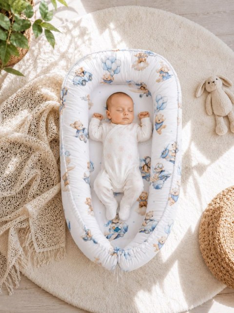 Kokon niemowlęcy dwustronny kojec otulacz Premium MY SWEET BABY- Blue Sky Bears