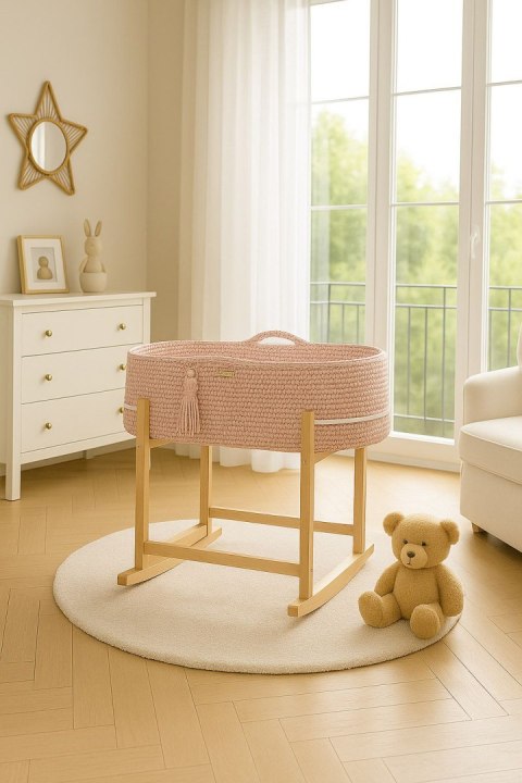 Kosz Mojżesza BOHO Handmade z kołyską - pastel pink