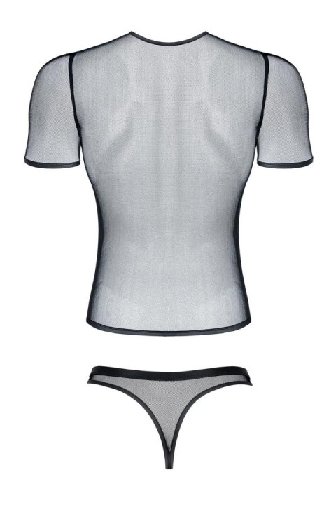 Męski komplet z elastycznej siatki: t-shirt w serek, stringi S