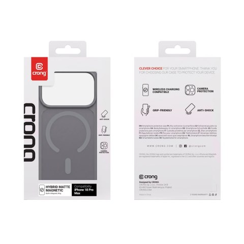 Crong Hybrid Matte Magnetic - Etui MagSafe iPhone 18 Pro Max / 17 Pro Max (szary)